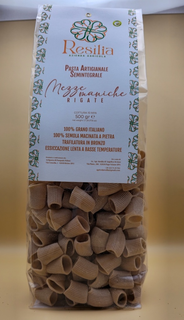 Pasta Artigianale Semintegrale - Mezze Maniche Rigate - 500g Resìlia